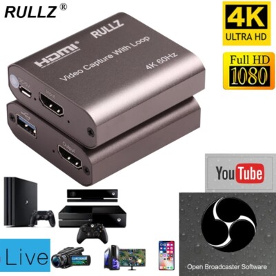 4K 60hz Loop HDMI Video Capture Card USB 2.0 PC Live Streaming Game Record Box