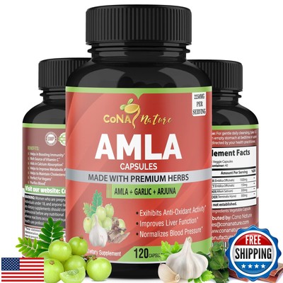 Organic Amla Capsules 2250mg and Arjuna, Garlic |Natural Vitamin C Supplement