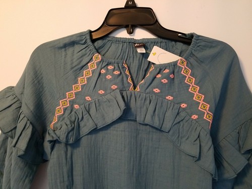 NWT TEA COLLECTION EMBROIDERED DELICATE CREPE RUFFLE DRESS AEGEAN BLUE 10 $66 - Picture 3 of 9