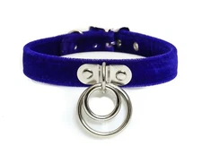 Blue Velvet Double Ring Bondage Choker Punk Goth Alternative Collar Funk Plus 