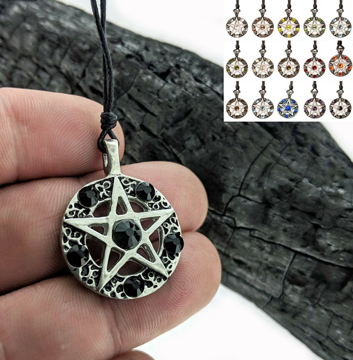 ◆CMCぺンダントアスタリスク⑤✳️1200mg◆ Pentagram 5 Pointed Star Silver Pewter Charm Crystal Necklace