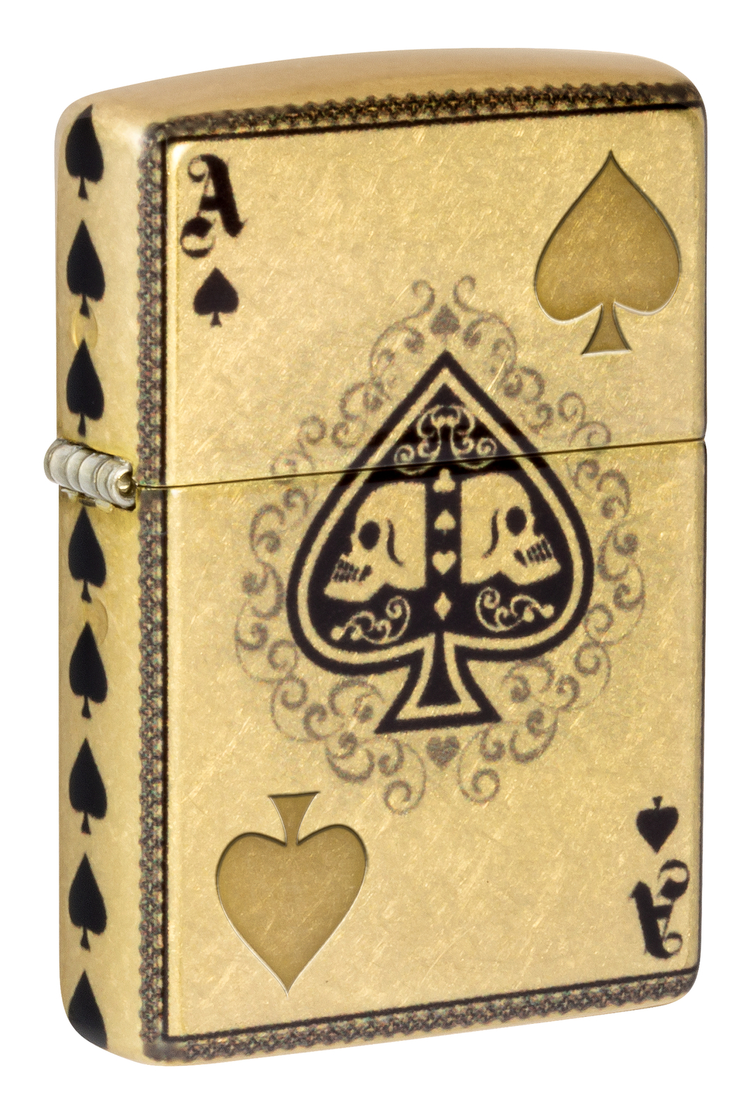 Zippo Ace of Skulls Design Tumbled Brass 540 Fusion Windproof Pocket Lighter,...