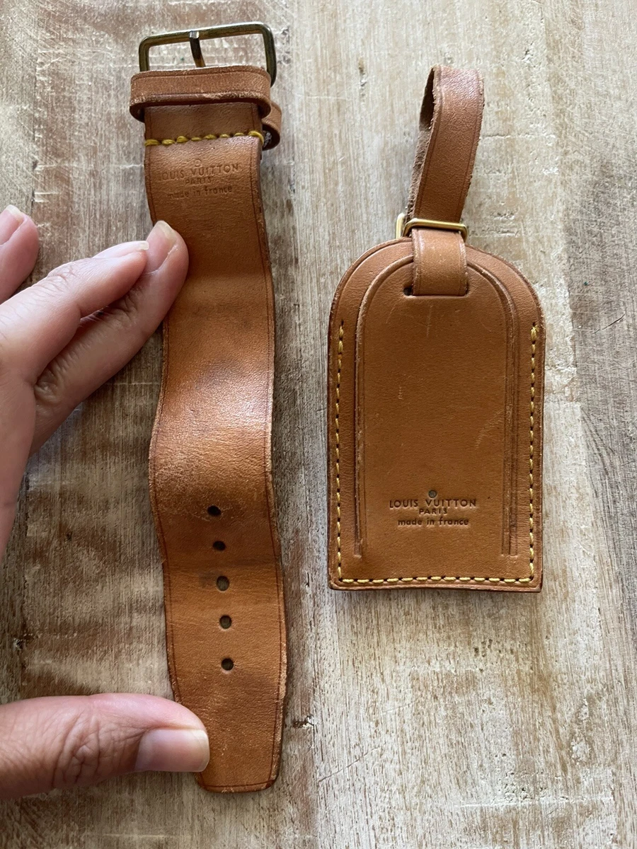 Louis Vuitton LV Vintage luggage name tag Handle Strap vachetta