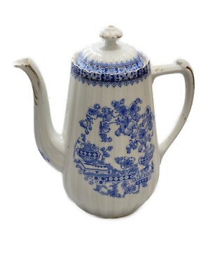 Echt Tuppack Tiefenfurt TeaPot Blue & White China Blau Pattern German Porcelain