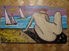  ORIGINAL    ÖLGEMÄLDE  "  STRAND   DER    SEHNSUCHT   2 ", signiert  В.Ш.