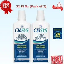 2 PACK OF CloSYS Ultra Sensitive Mouthwash, 32 Ounce, Unflavored Alcohol Free