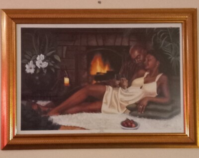 ELEGANT AFRICAN BLACK COUPLE WALL ART WITH WRITTEN LOVE EXPRESSION SIGNED ARTIST