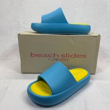 J/Slides Beach Slides Sandals Turquoise Yellow Squish Slides Size 7