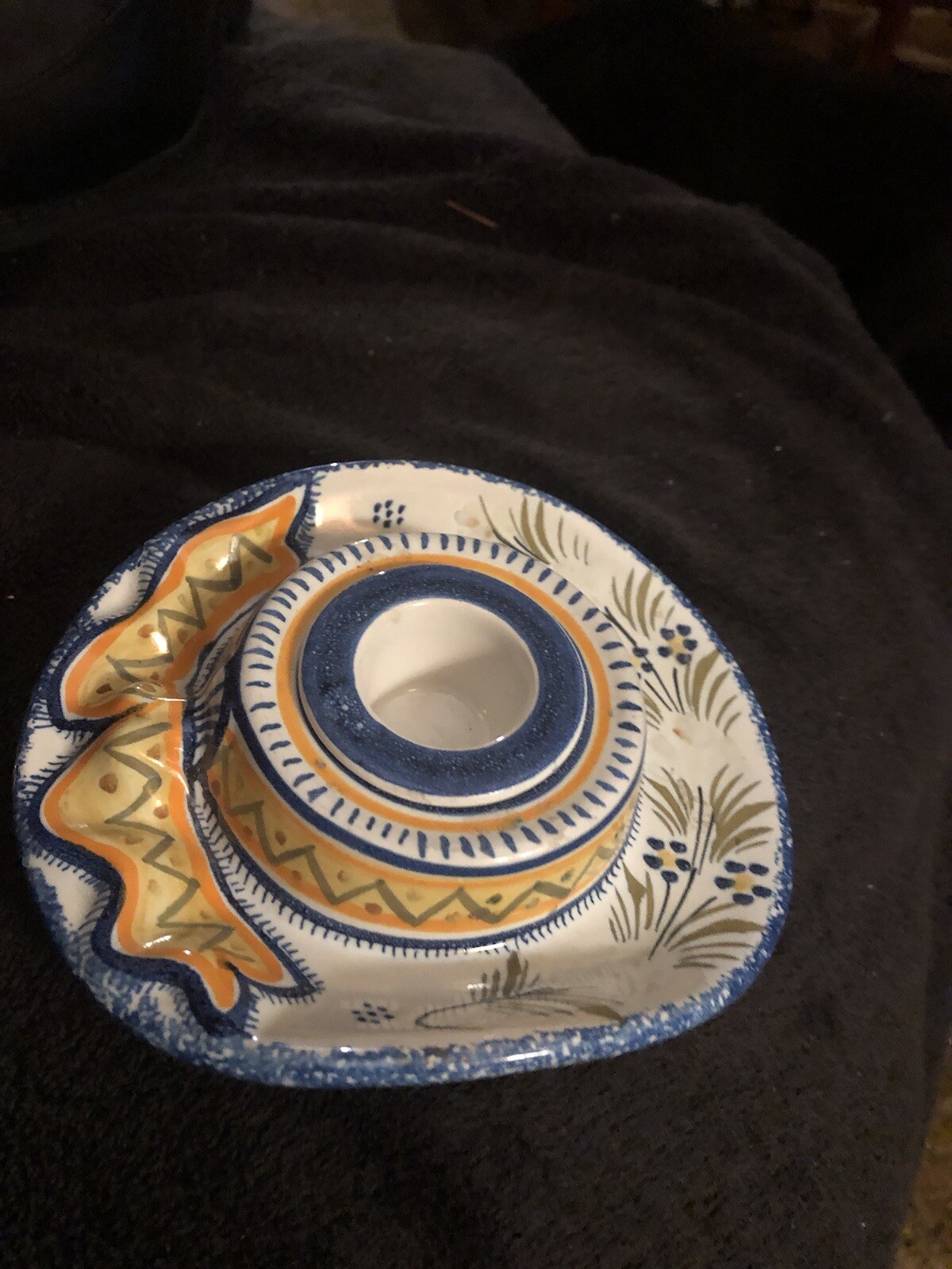Henriot Quimper France Pottery Ink Well Circa 1910 Rare Antique