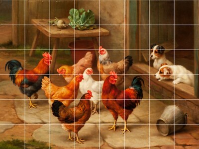Farm Animals Puppies dog Chicken Country Ceramic Tile Mural Backsplash Medallion
