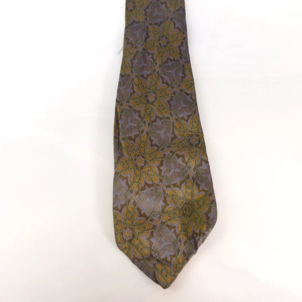 Corbata Dunhill Cuello Para Hombre Verde Marrón Floral Seda Boho Flor Naturaleza Botánica Italia Foto 4 de 4