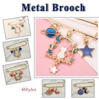 Cute Cartoon Cat Moon Planet Pendant Metal Brooch Pin Adorable Swinging Jewelry