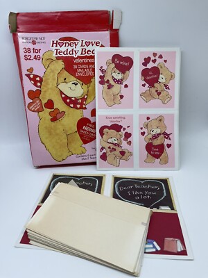 Retro 1991 unused Valentines Cards Honey Love Teddy Bear