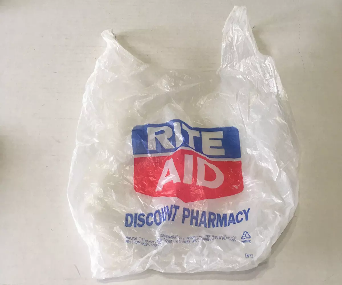 Vintage Rite Aid discount pharmacy plastic bag movie photo prop