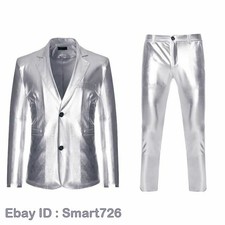 Men Shiny Tuxedo Suit 2 Pieces Suits Blazer Pants Party Dj Nightclub Dress New