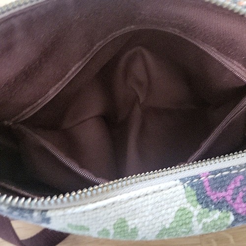 Fossil Floral Canvas Leather Suede Shoulder Bag Boho Ikat Orange Purple Brown - Picture 9 of 11