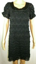 Sunhee Little Black Dress Women's Size 4 Lace Sequined Sparkle Short Sleeve EUC 