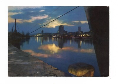 PESCARA PORT CANAL TWILIGHT POSTCARD VINTAGE TRAVELLED FG