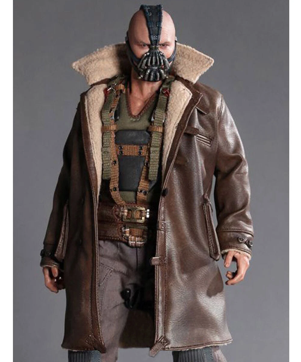 Tom Hardy Bane Coat Dark Knight Rise Brown Faux Shearling Leather Jacket Peacoat