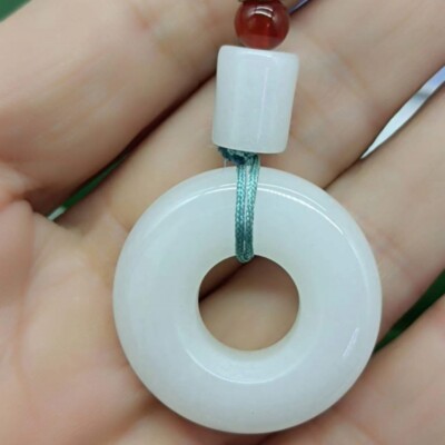 Certified Natural White Jade Quartzite China Pendant Necklace Lucky Charm 平安扣