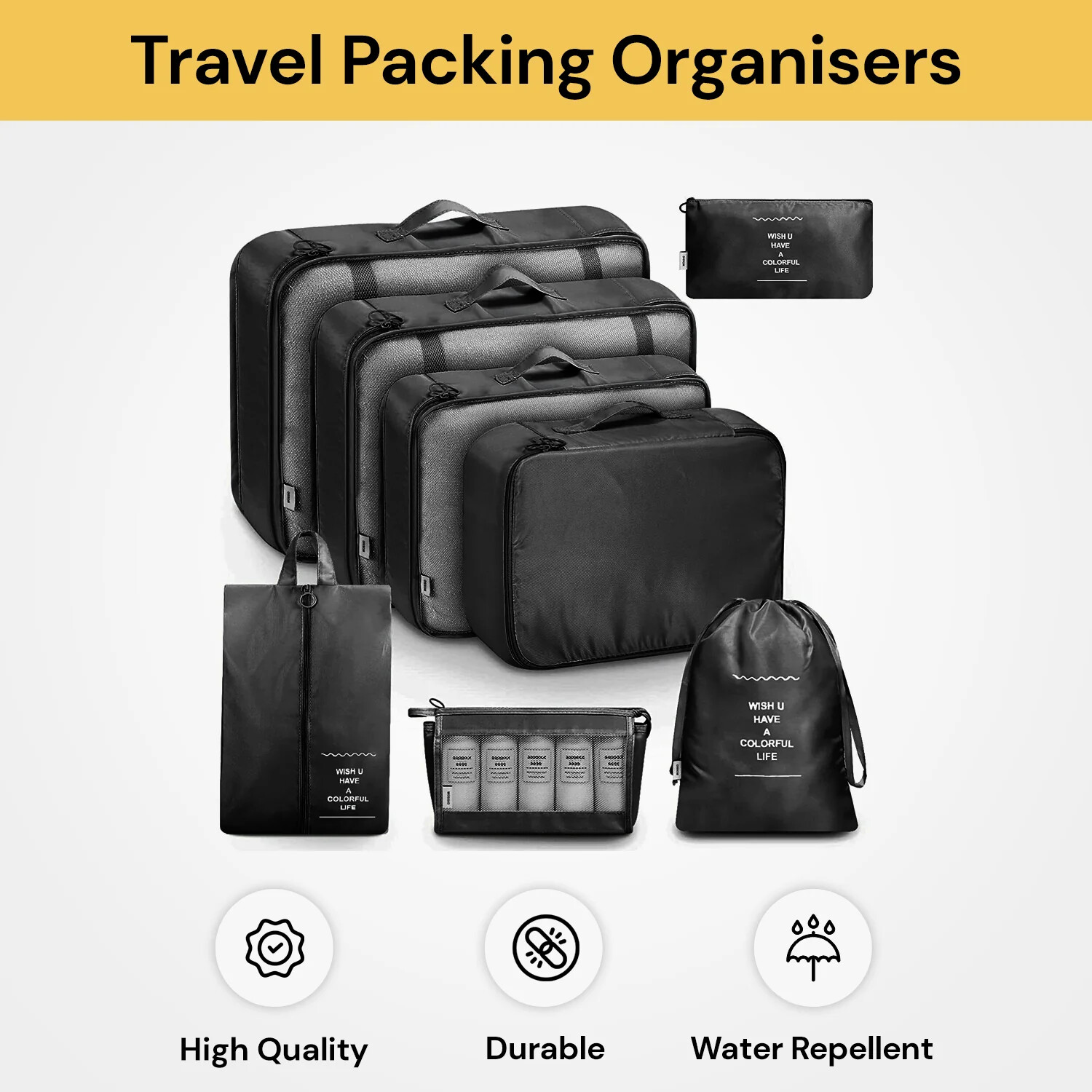 8PCS Packing Cubes Travel Pouches Luggage Organiser Clothes Suitcase
