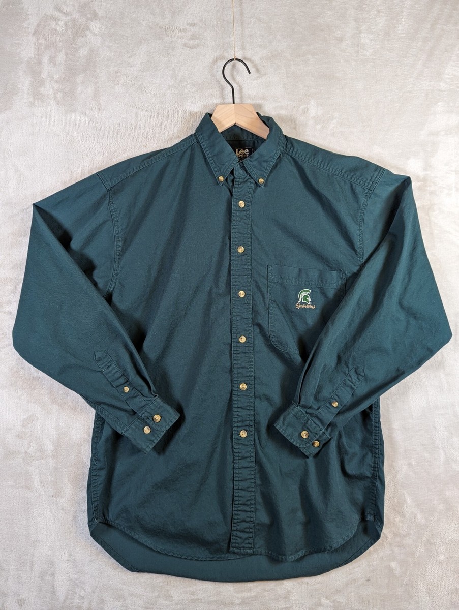 michigan state dress shirt Michigan State Leeward White Navy Mini Grid Dress Shirt