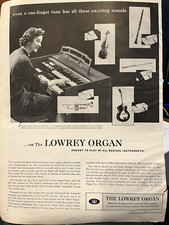 1959 Vintage Print ad Lowrey Organ Woman Playing Organ Slight Tear Lower Right
