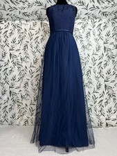 Elegant Dark Navy Lace Evening Maxi Gown A-Line Lace Tulle Prom Dress Sz XS 2 6
