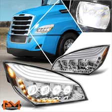 For 18-24 Freightliner Cascadia Sequential Amber LED Signal Projector Headlights
