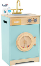 Kids Laundry Playset, Wooden Toy Washing Machine with Laundry Accessories, Rotar
