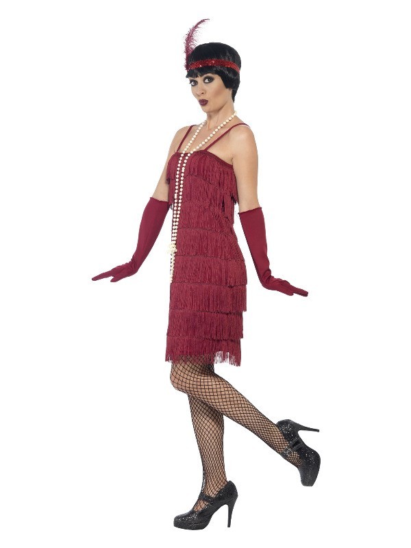 Smiffys 1920s Flapper Costume Small UK8-10 Burgundy Red Fringe Dress