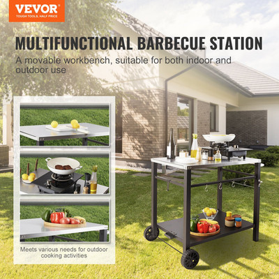 Outdoor Grill Dining Cart with Double-Shelf, Carry Handle 374