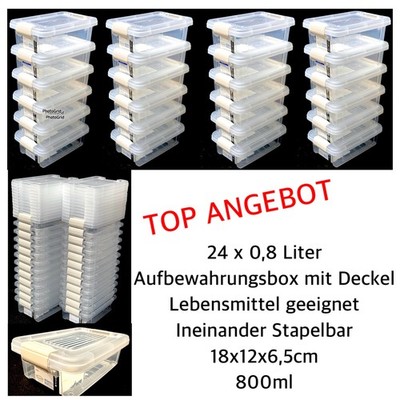 Aufbewahrungsbox mit Deckel 24 x 0,8 Liter Kunststoffbox Plastikbox Box 800ml