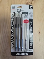 3-Pack Zebra F-701 Ballpoint Pens + 2 bonus refills - Stainless Steel -Black Ink