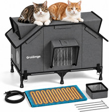 Extra Large Heated Outdoor Cat House, 2 Roof Viewing Windows, Pet Shelter