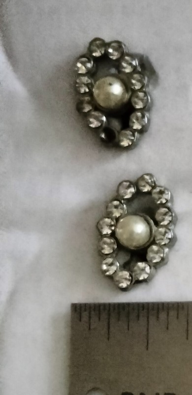 2 Vintage Rhinestone Faux Pearl Shank Buttons Bridal Sweater