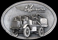 MI04164 *NOS* VINTAGE 1982 ***HALLIBURTON*** 1916 FWD PUMP TRUCK OILFIELD BUCKLE