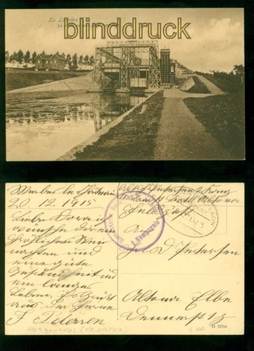 La Louviere black postcard Le canal an aval de L'Ascenseur railway post 1915 N Altona (a2293)