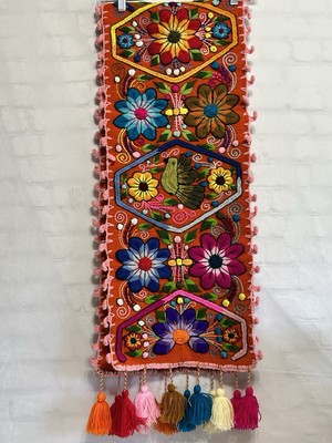 Bohemian  Embroidered Multi C Table Runner Patterns - Andean Wide Floral table