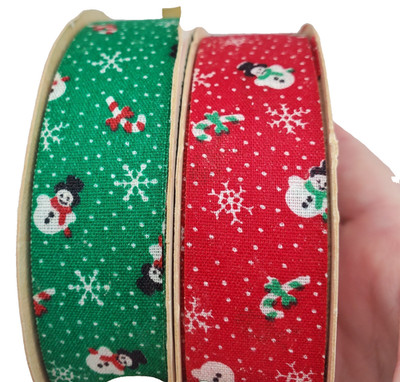 Vintage Offray Holiday Ribbons NEW Cut-Edge Quality Snowmen Red & Green 20' Ttl