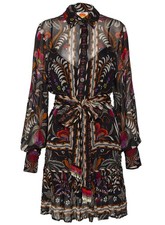 Farm Rio Womens Classic Garden Long Sleeve Mini Dress X-Small Black - NWT $260
