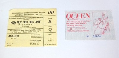 Queen Original Ticket 2x 1980 Birmingham & 1982 Milton Keynes RAR