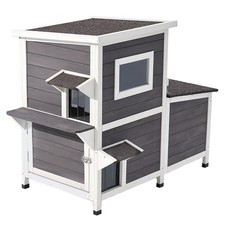 Uimoso 2-Story Wooden Outdoor Cat Shelter for Winter, Fits 3 Cats