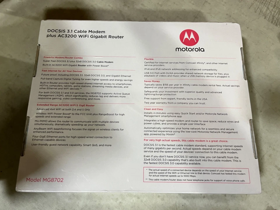 Motorola MG8702 Cable Modem + Wi-Fi Router-Black - Image 2 of 2