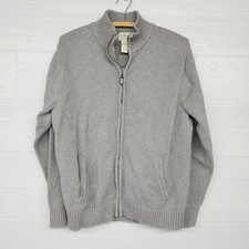 LL Bean Gray Full Zip Knit Mock Neck Sweater 100 Cotton Size Medium