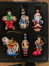Miniature World Market 6 Glass Christmas Ornaments 3” Set In Box