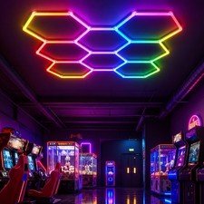RGB Hexagon Garage Lights 8 Grid LED Honeycomb Ceiling Fixture with App Control