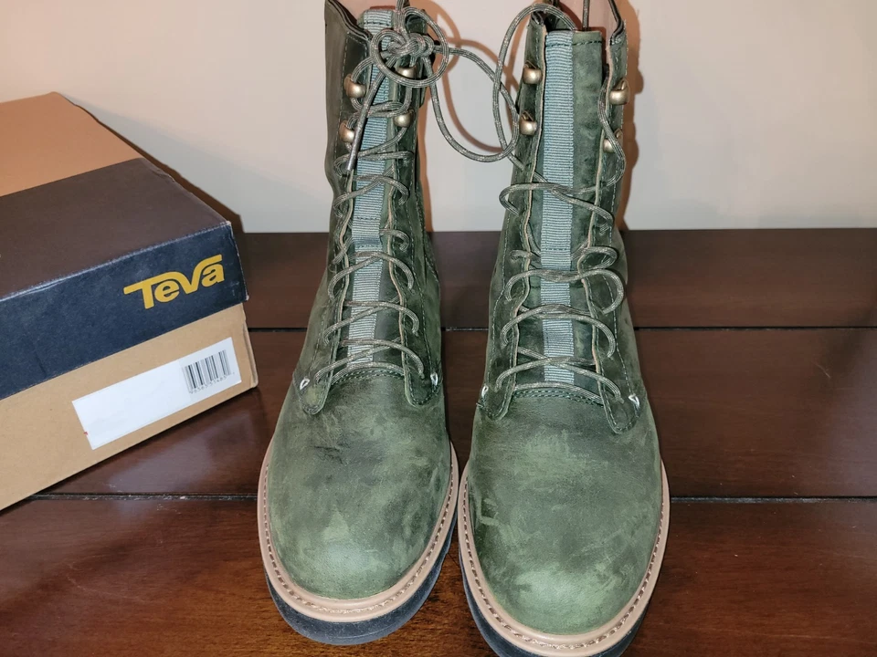 Botas femininas Teva Rowena de couro verde com cadarço tamanho 9 - Imagem 3 de 4