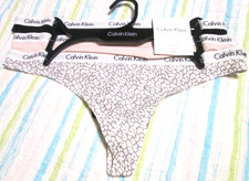 Calvin Klein Ladies' cotton thong panties-sz M-3 PK-NWT- logo white waist-33.