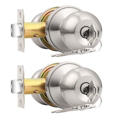 Probrico 2 Pack Keyed Alike Entry Door Knobs with Lock and Key Ball Door Knob Ha